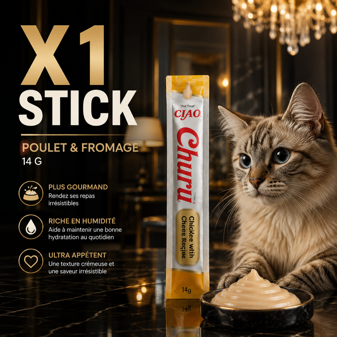 Stick Churu pour chat poulet fromage à lécher ou ajouter sur les croquettes