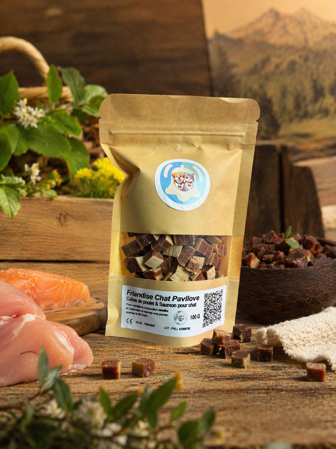 Cubes Poulet & Saumon pour chat 100g ⭐⭐⭐⭐⭐