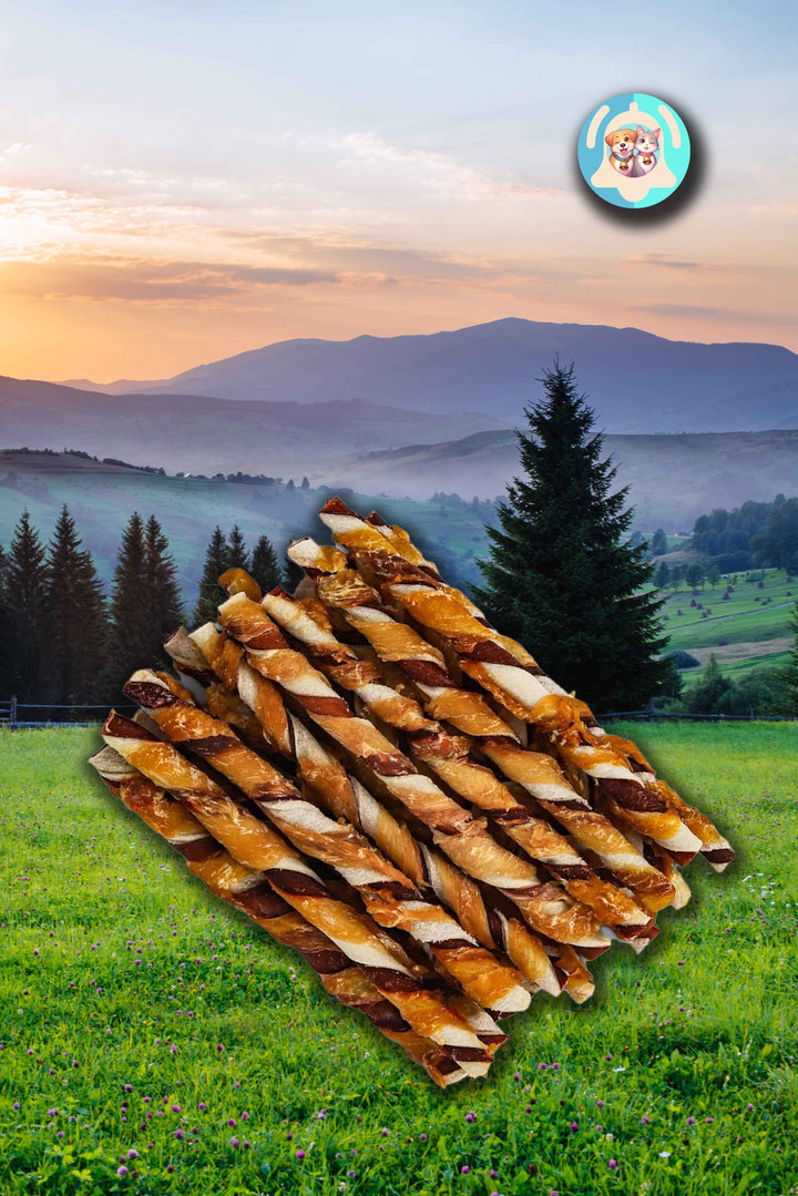 Petits bâtonnets Pavllove, friandises au poulet et bœuf pour chiots et petits chiens, vendues par 5 ou 10, saines et gourmandes.