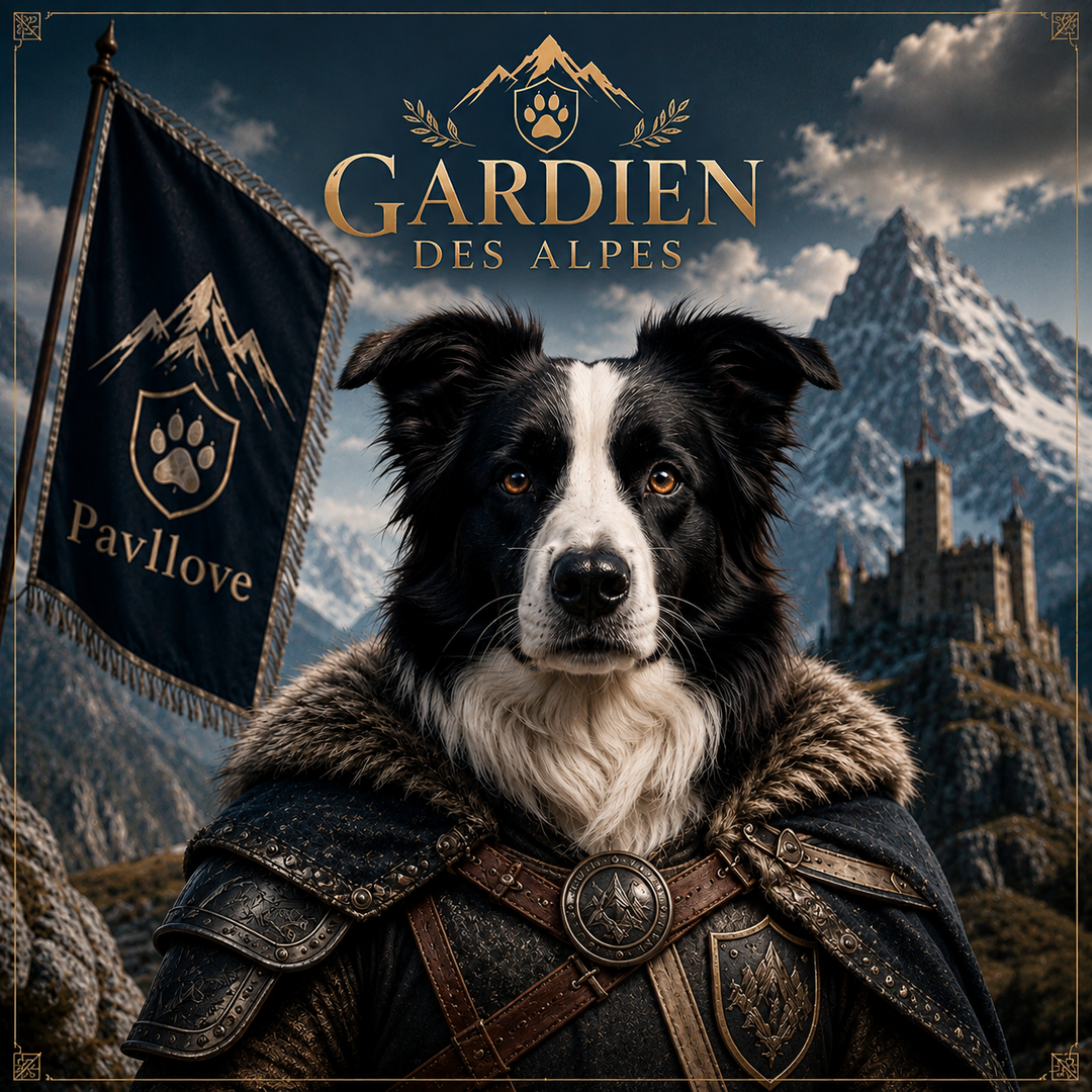Portrait personnalisé de votre chien ou chat (Thème Gardien des Alpes)