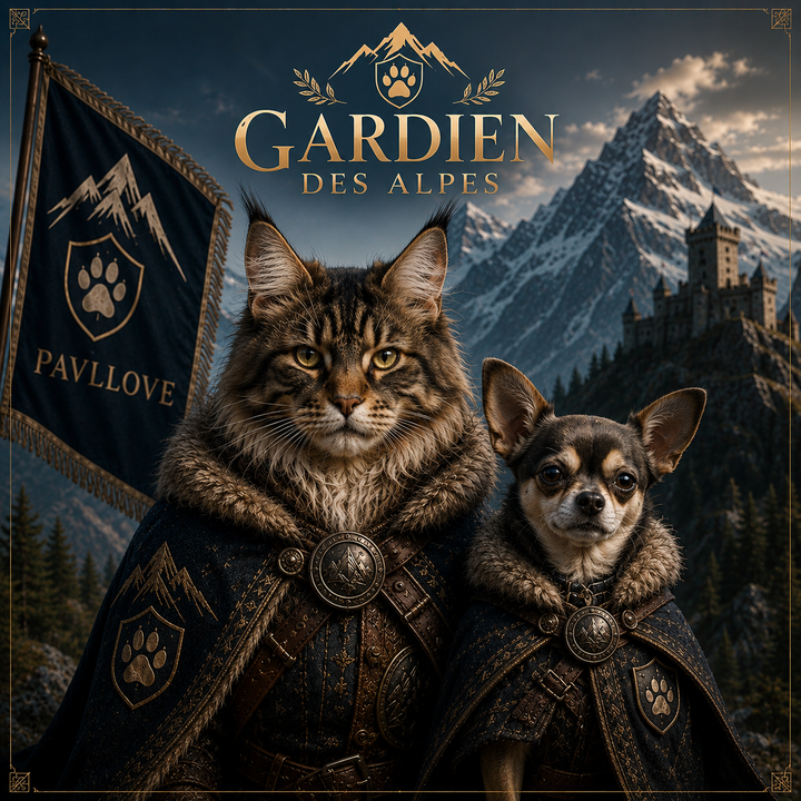 Portrait personnalisé de votre chien ou chat (Thème Gardien des Alpes)
