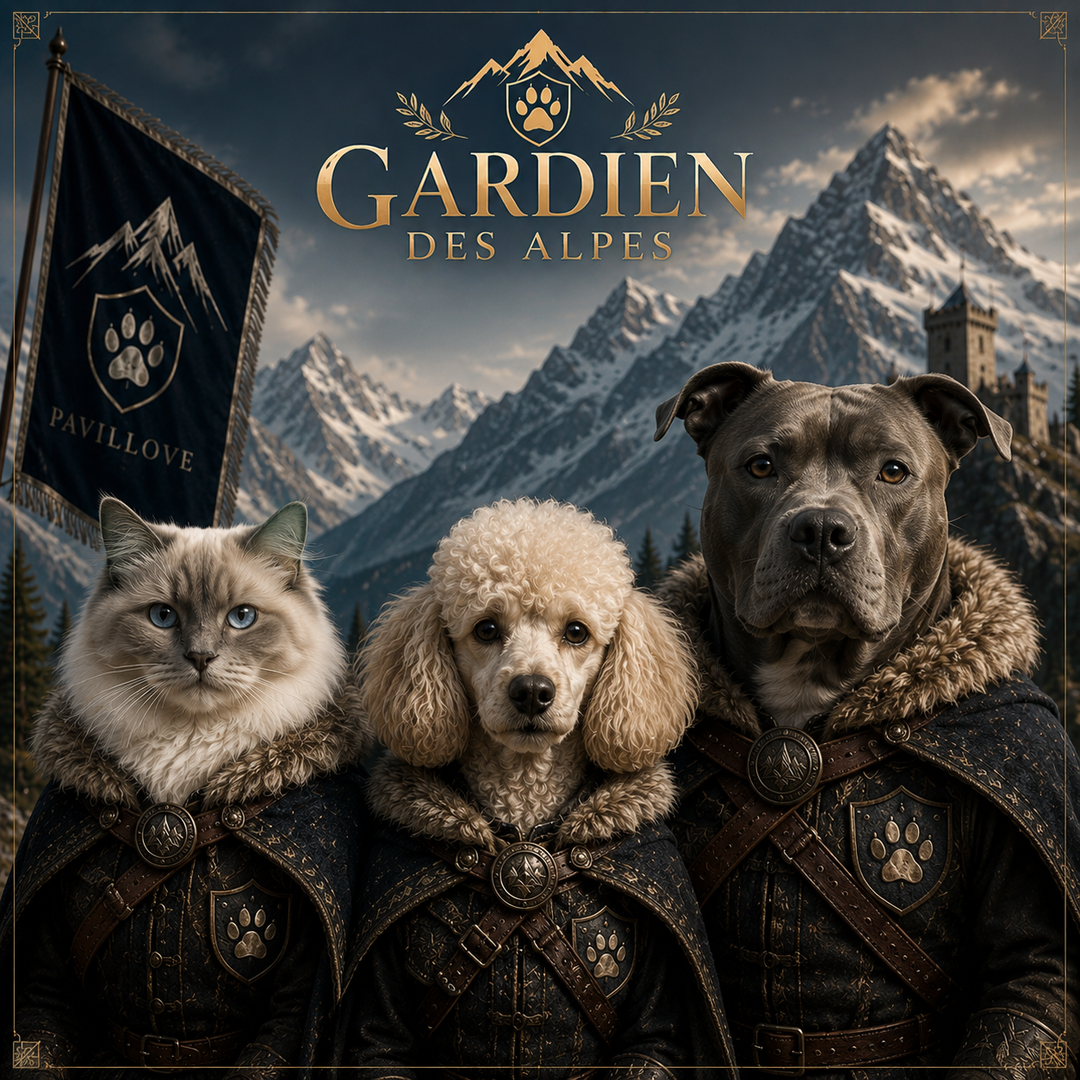 Portrait personnalisé de votre chien ou chat (Thème Gardien des Alpes)