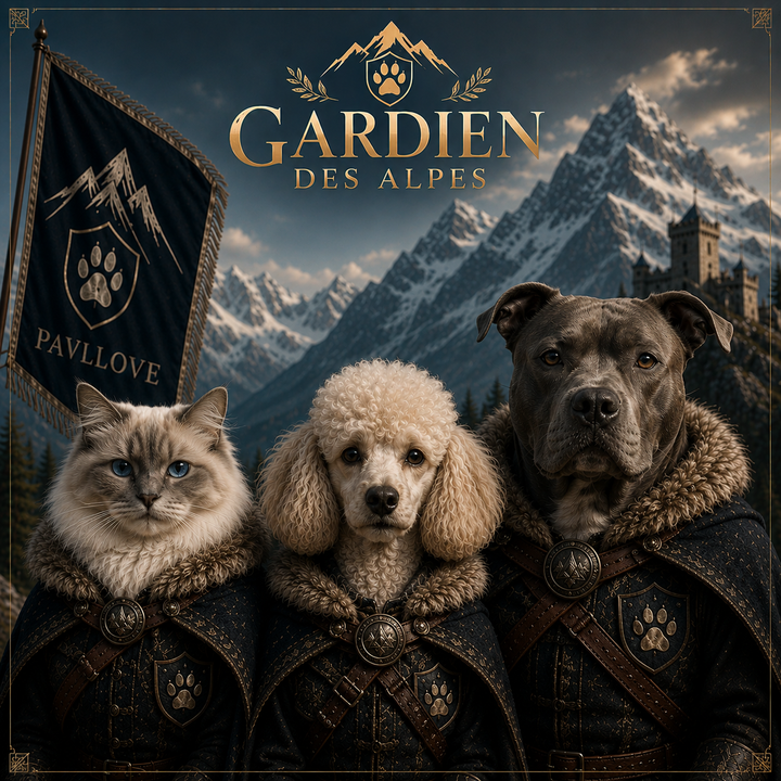 Portrait personnalisé de votre chien ou chat (Thème Gardien des Alpes)