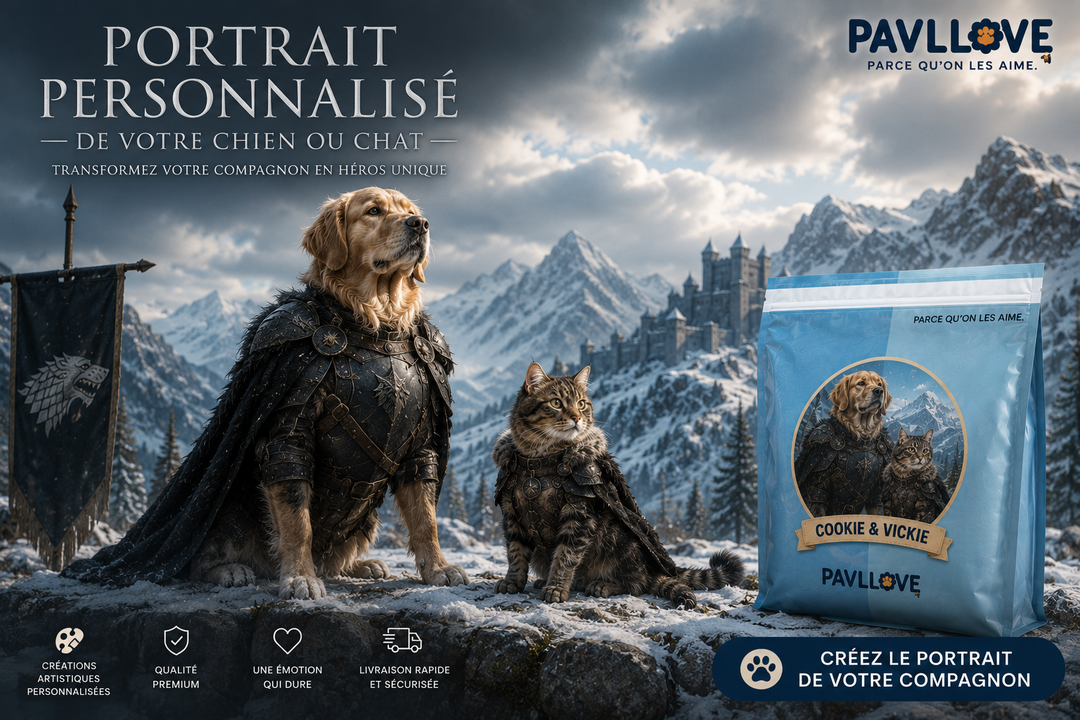 Portrait personnalisé de votre chien ou chat (Thème Gardien des Alpes)