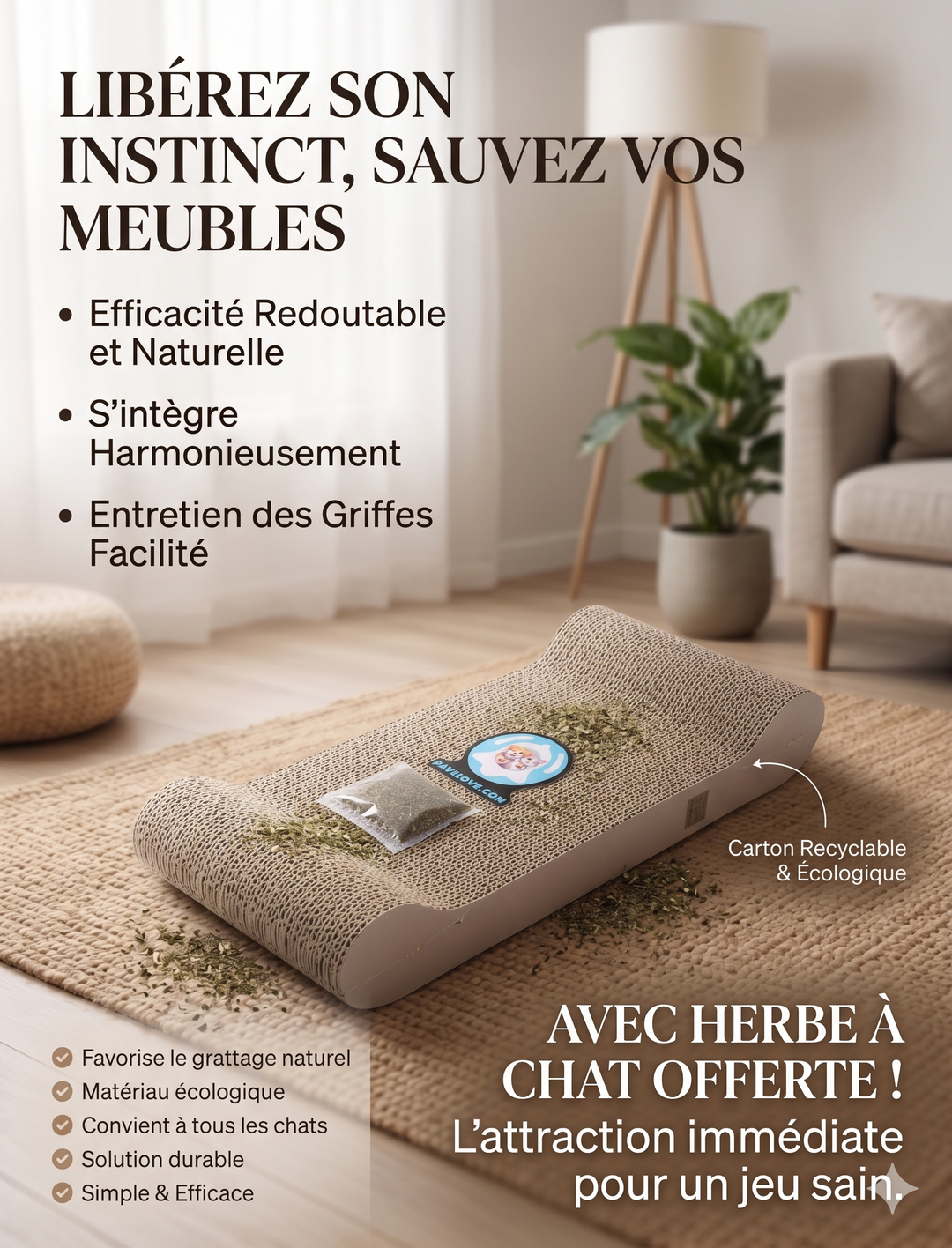 🐾 Grattoir en carton Pavllove Avec échantillon d’herbe à chat offert 🌿 ⭐⭐⭐⭐⭐
