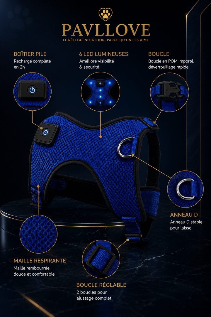 Harnais LED Pavllove pour Chien Sécurité lumineuse, confort & haute visibilité