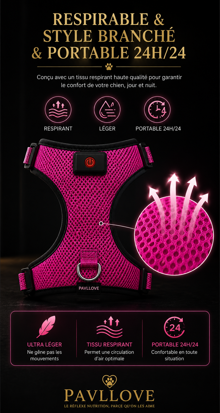 Harnais LED Pavllove pour Chien Sécurité lumineuse, confort & haute visibilité