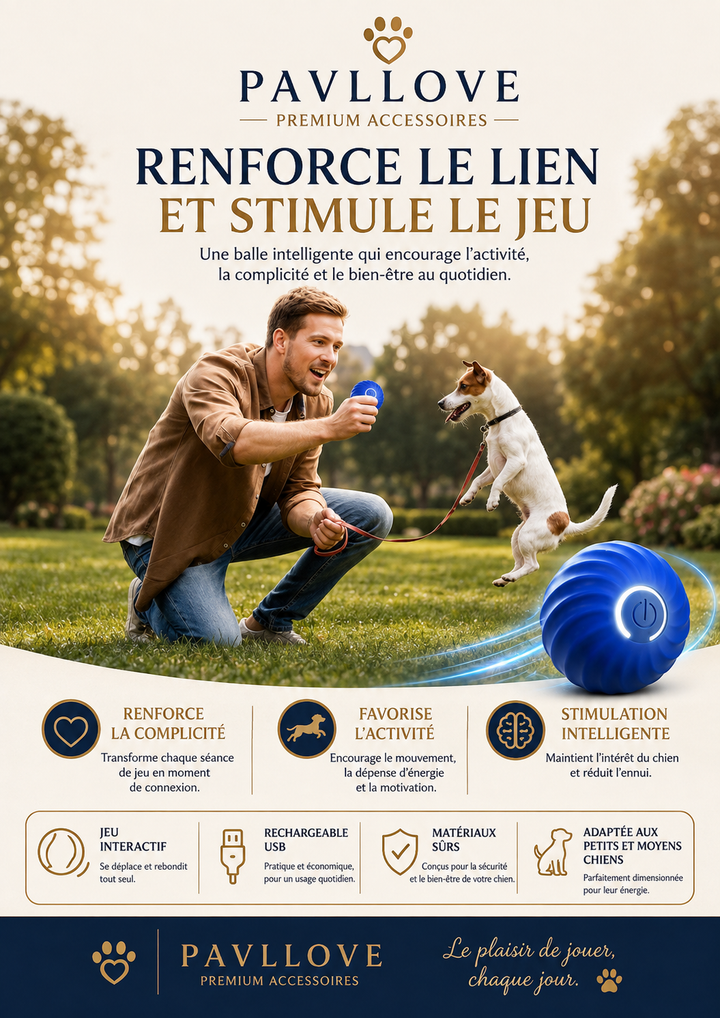 Balle intelligente pour chien de petite taille avec mouvements et arrêt automatique