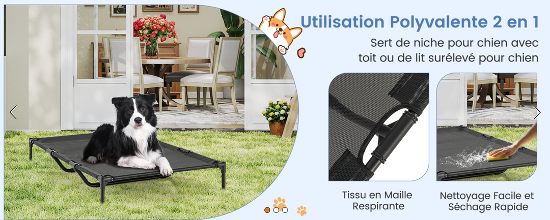 lit surélevé pour chien avec abri confortable respirant et solide pour gros chien marque Pavllove