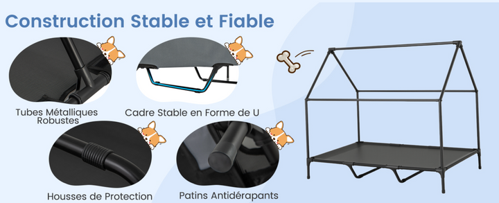 Tube metalliques, cadre stable housse de protection, âtin anti dérapants Niche pour chien Pavllove premium