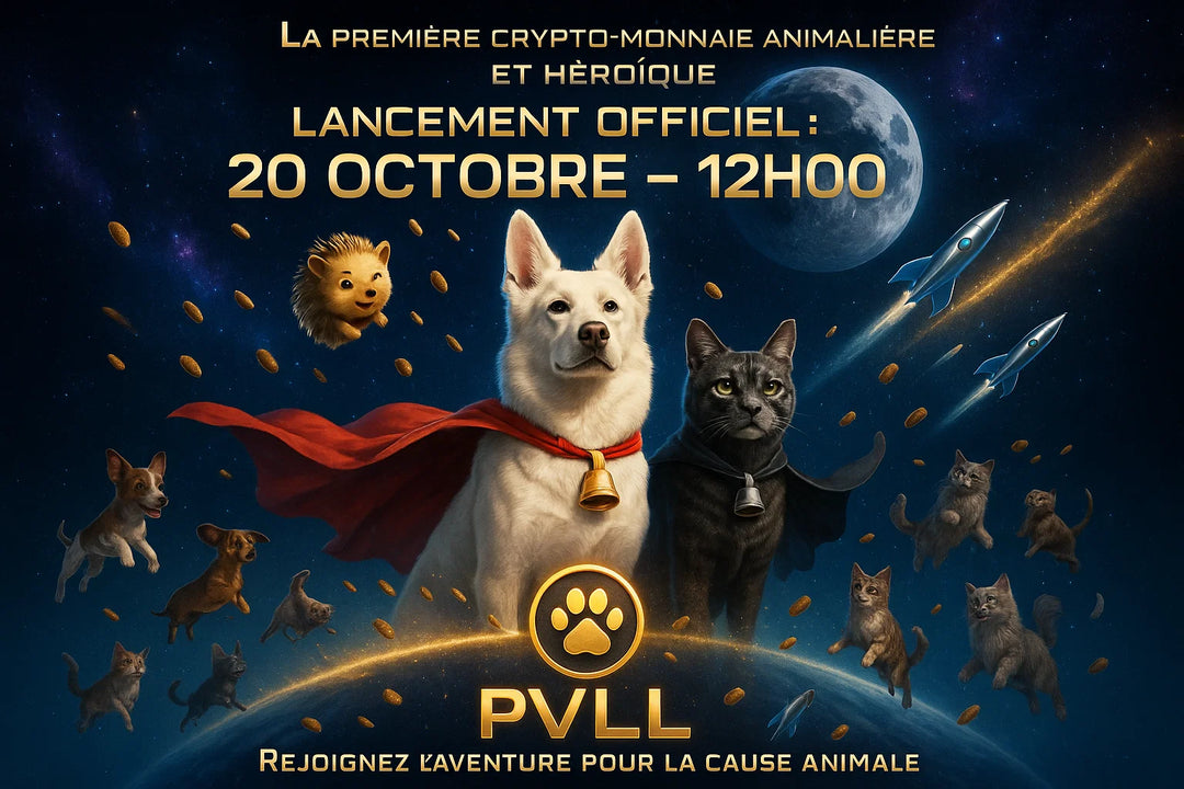 Logo officiel du token PVLL, crypto de Pavllove, projet Web3 français pour soutenir la cause animale via blockchain.