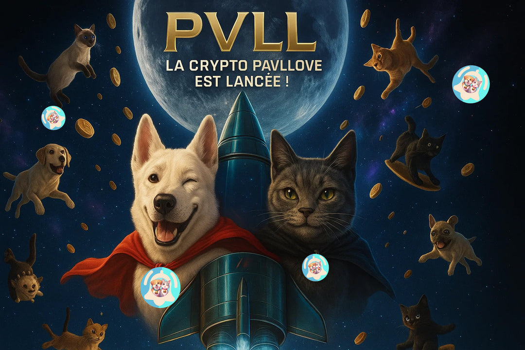 Logo doré du token PVLL Pavllove, symbole de confiance, d’innovation et de solidarité animale.