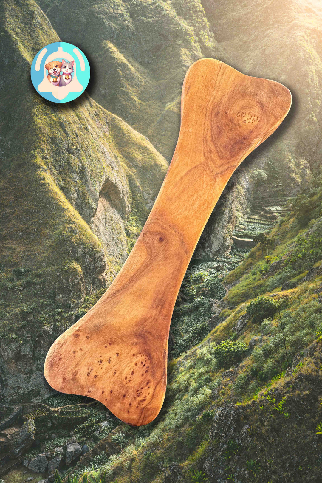 Jouet à mâcher Pavllove en forme d’os, bois d’olivier solide, 100 % naturel, sans additifs ni produits chimiques.