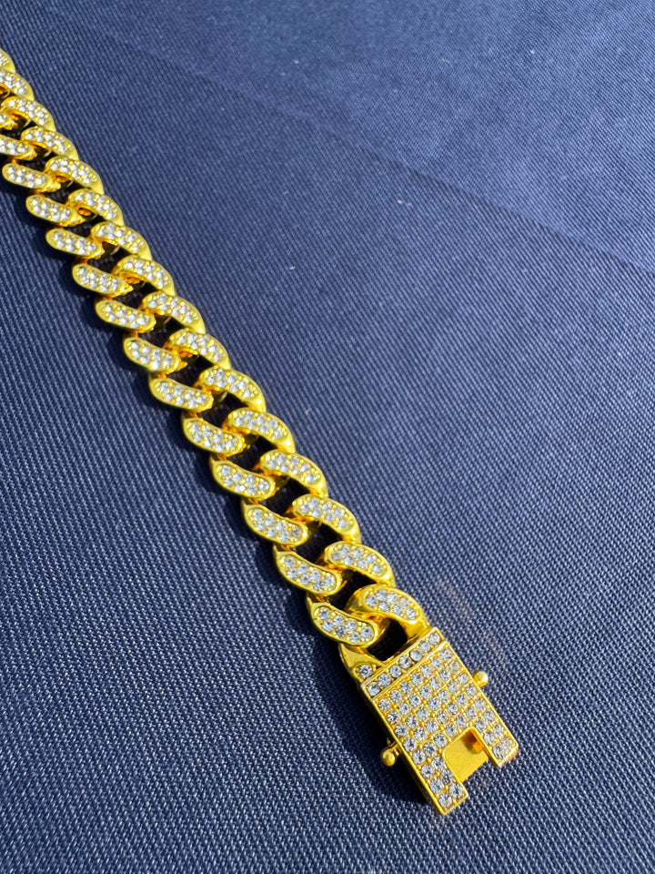 Chien portant un collier en or Pavllove décoré de strass, bijou luxueux alliant élégance et bien-être animal.