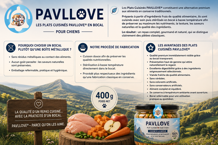 Plat cuisiné (400g) au bœuf pour chien  Repas complet sans céréales Pavllove® (PRÉCOMMANDE POUR OCTOBRE)