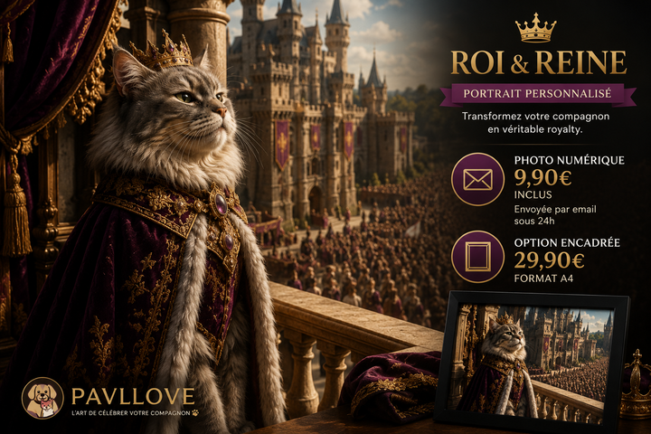 Portrait personnalisé de votre chien ou chat (Thème Royal)