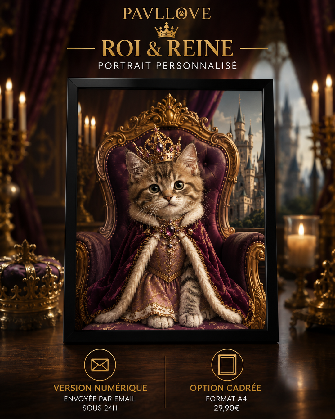 Portrait personnalisé de votre chien ou chat (Thème Royal)
