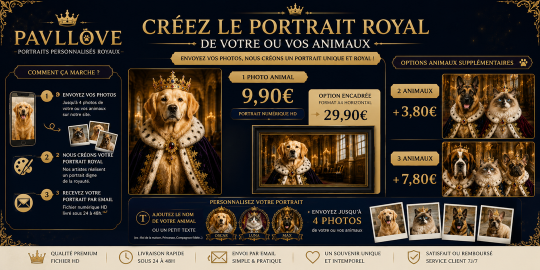 Portrait personnalisé de votre chien ou chat (Thème Royal)