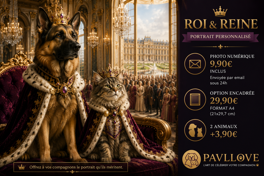 Portrait personnalisé de votre chien ou chat (Thème Royal)