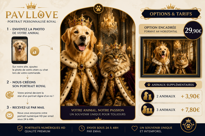 Portrait personnalisé de votre chien ou chat (Thème Royal)