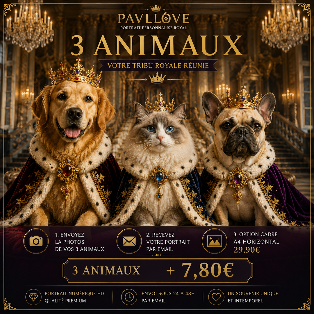 Portrait personnalisé de votre chien ou chat (Thème Royal)