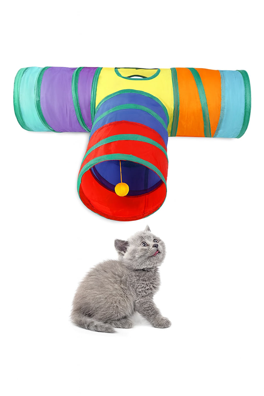 Tunnel pour Chat en Forme de T Arc-en-Ciel – Jouet Interactif Anti-Ennui, Polyester Écologique, Pliable & Durable - Pavllove