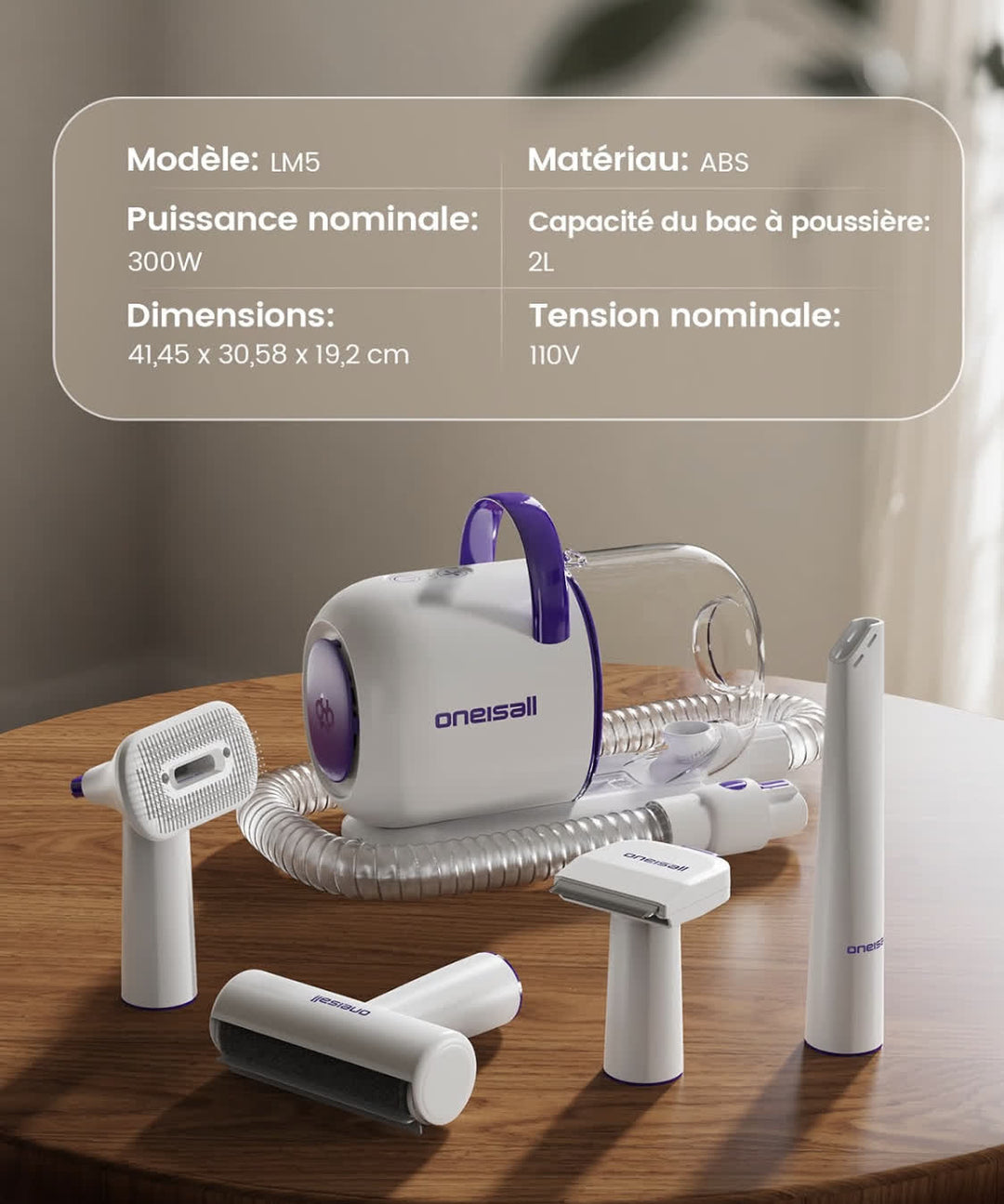 Aspirateur pour poils de chien et de chat avec accessoire de nettoyage pour retirer les poils présents sur les canapés et les textiles