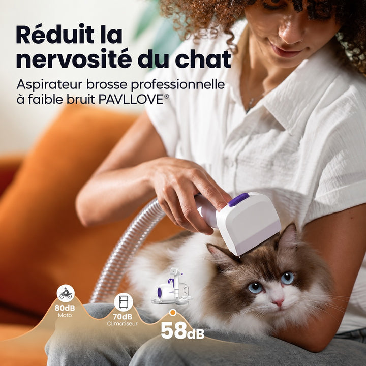 Aspirateur de toilettage pour chien et chat avec brosse aspirante, flexible et réservoir collecteur de poils d'animaux