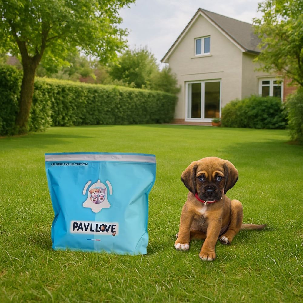 Sac de croquettes Pavllove pour chiot mini – recette naturelle au poulet français, cuisson vapeur, riches en protéines et vitamines, digestes et fabriquées en France. (pour stérilisé ou non)