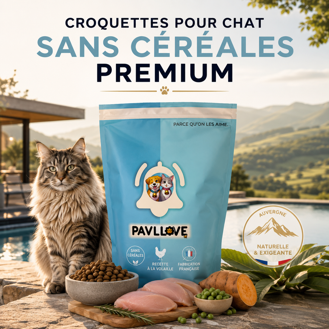 Croquettes pour chat sans céréales premium PAVLLOVE avec protéines animales, taurine et oméga-3