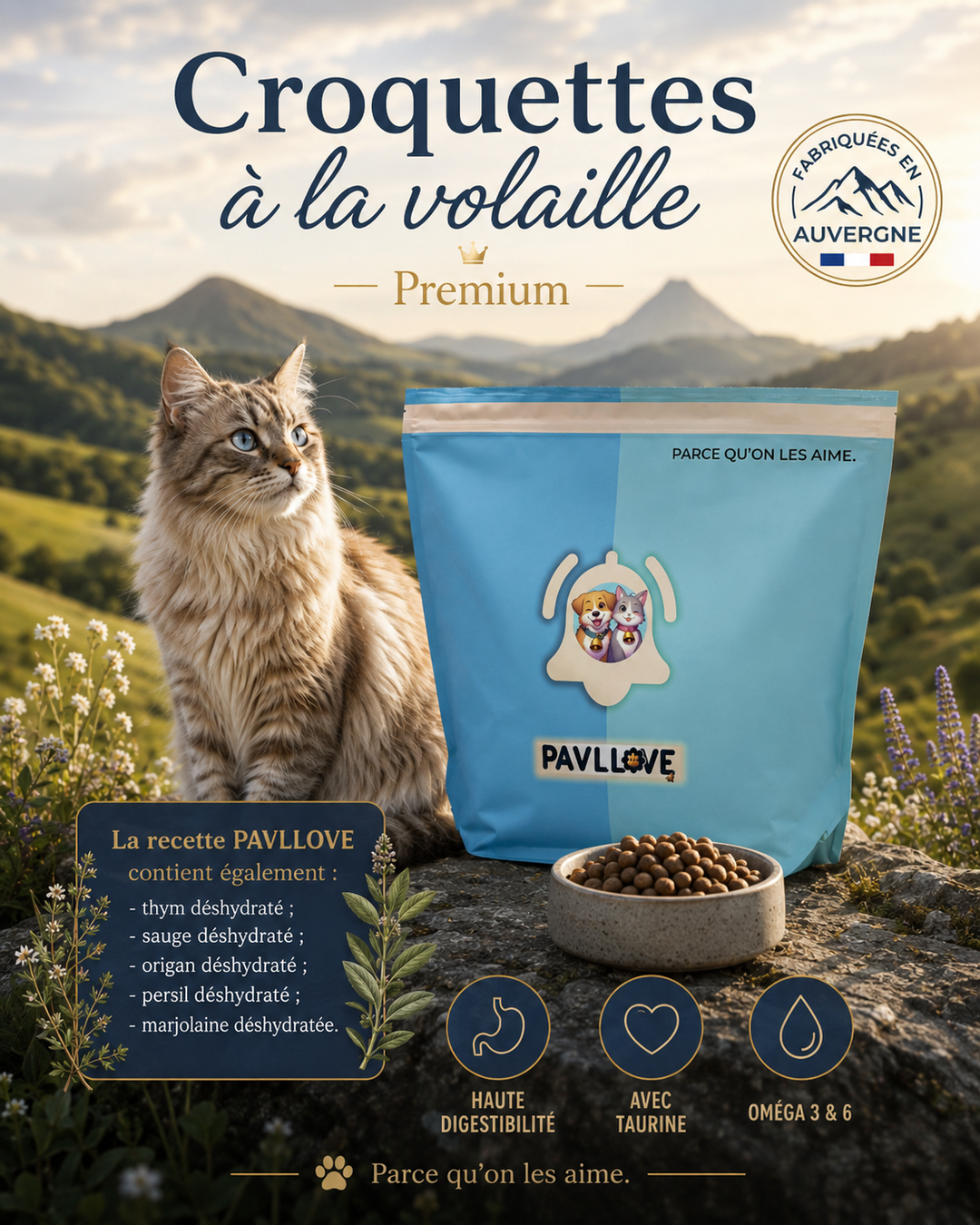 Croquettes Haut de gamme pour Chat adulte & senior (stérilisé ou non)  Volaille
