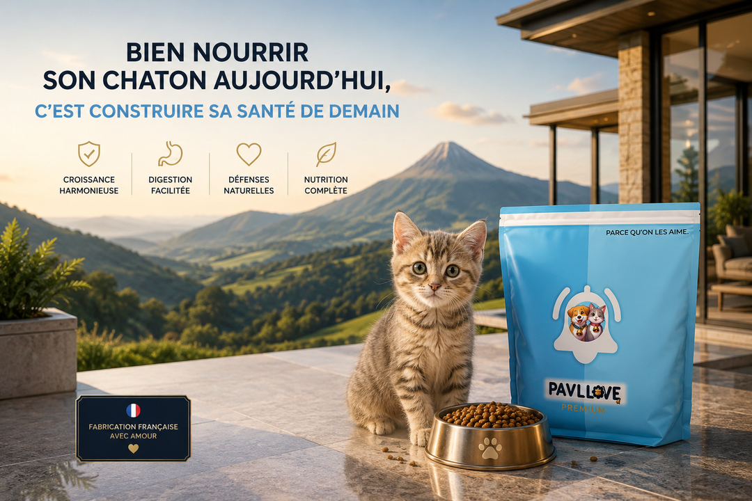 Alimentation premium pour chaton à la volaille avec calcium phosphore vitamine D3 et taurine