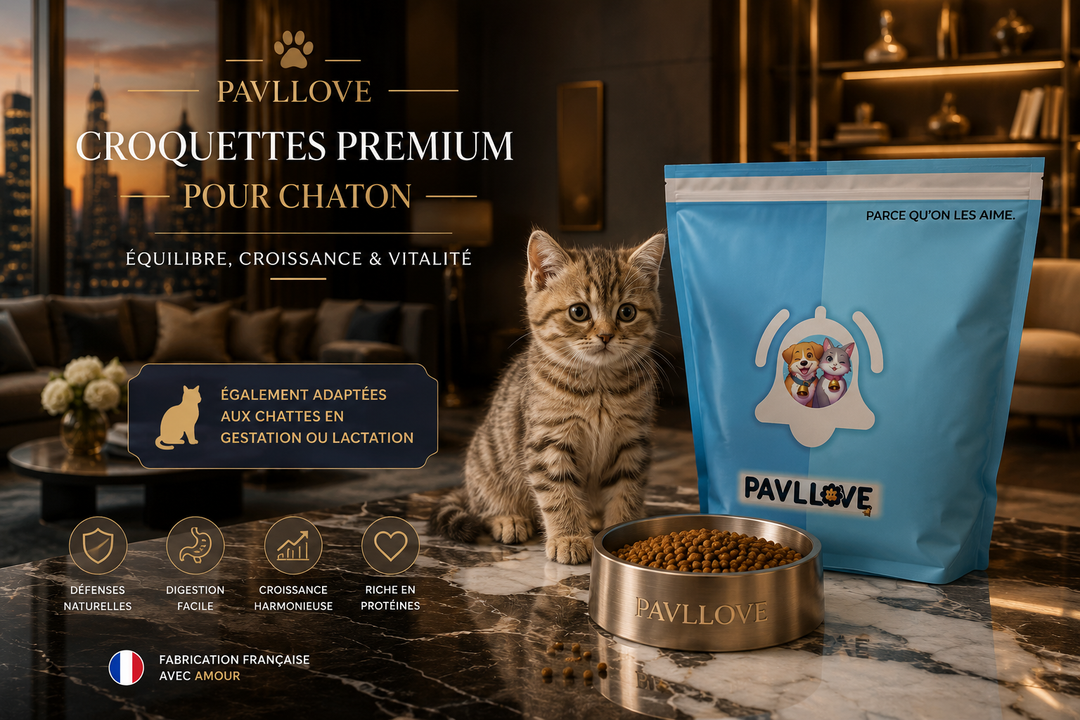 Croquettes chaton à la volaille pour croissance musculaire vitalité et développement du jeune chat