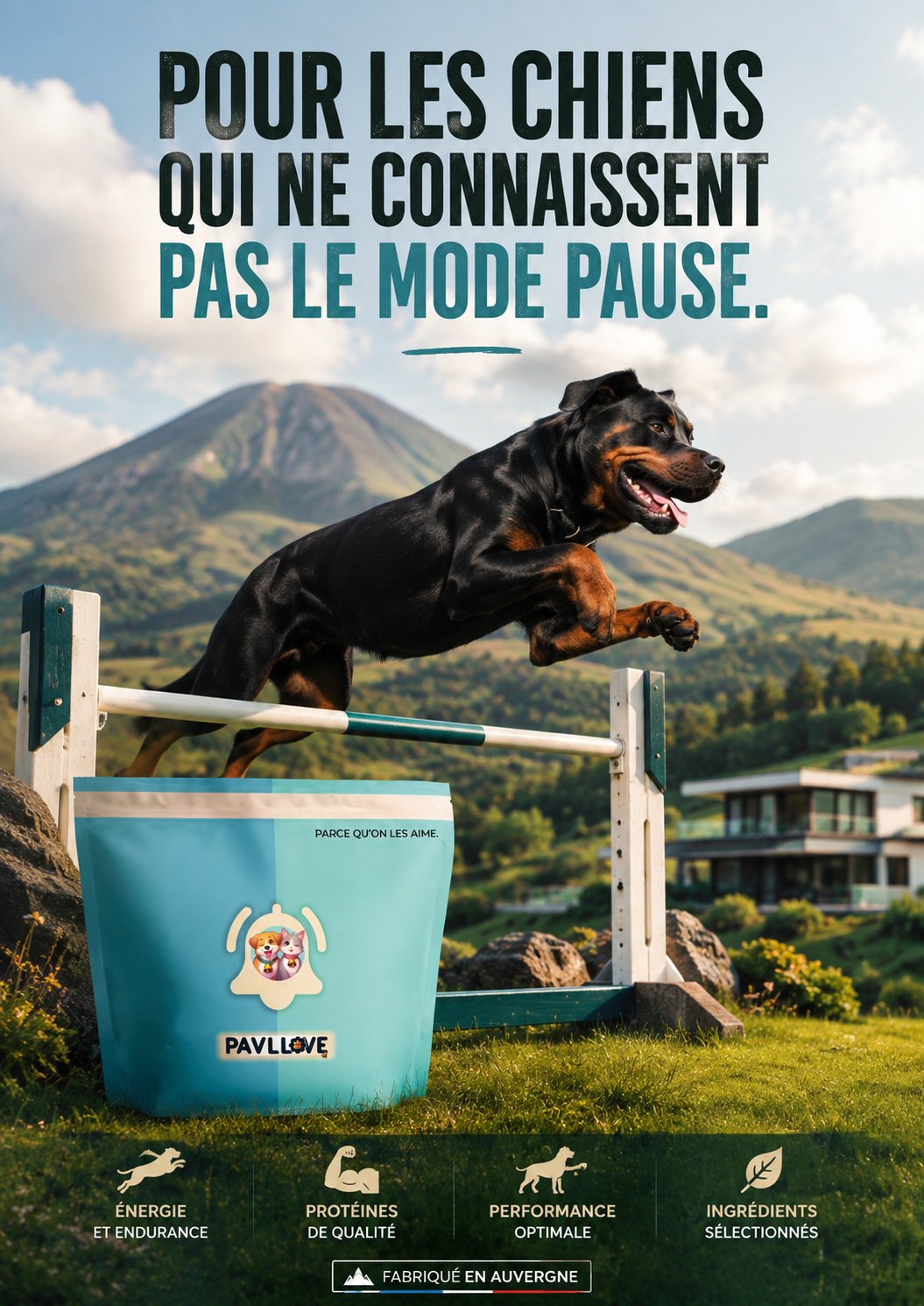 Croquettes chien sportif 32 % protéines 16 % matières grasses haute énergie