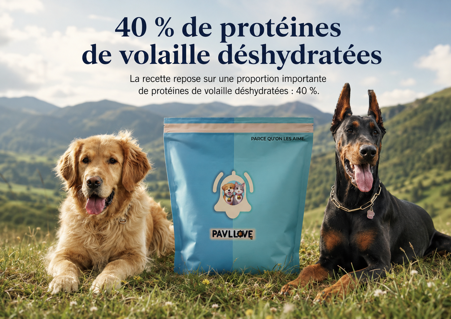 Croquettes chien sportif 40 % protéines de volaille déshydratées Pavllove