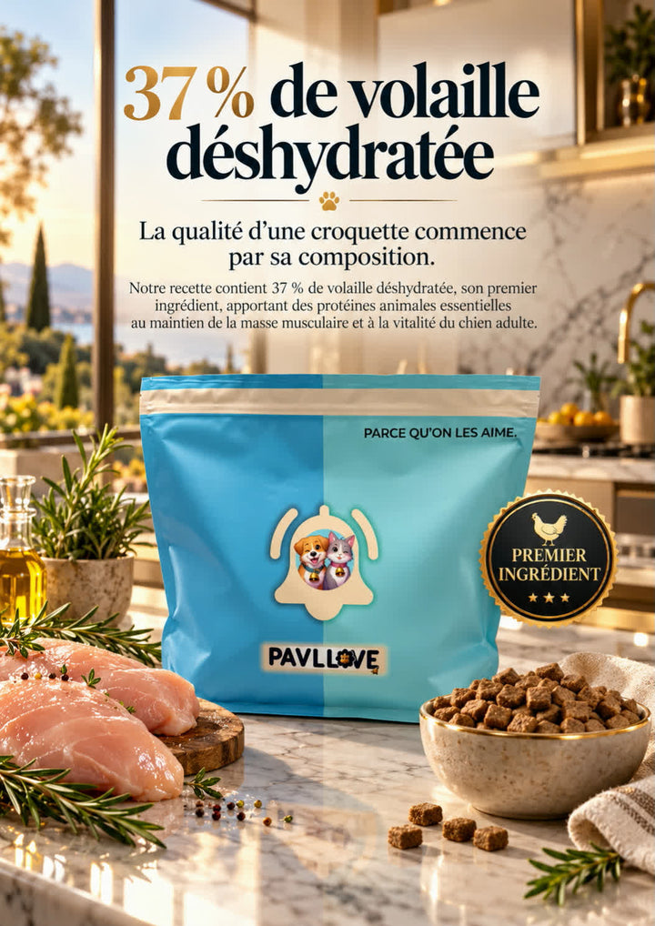 Croquettes carrées sans céréales pour chien adulte à la volaille Pavllove