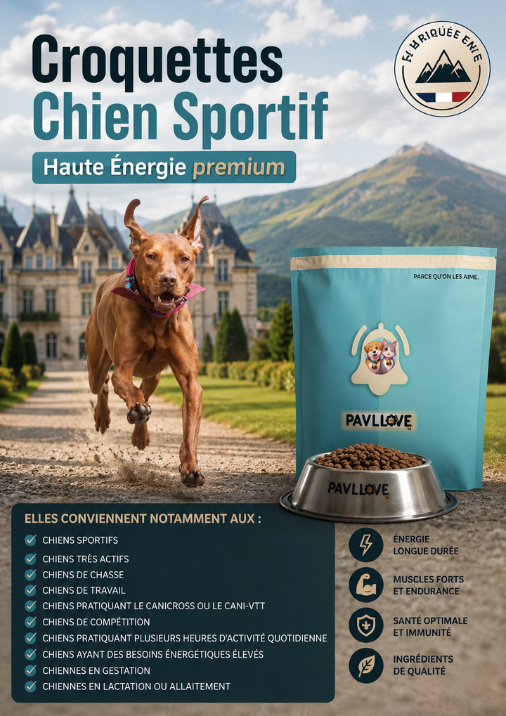 Croquettes chien sportif avec L-carnitine 580 mg par kg Pavllove
