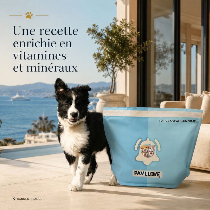 Croquettes chiot grande race premium Pavllove fabriquées en Auvergne pour accompagner la croissance et la vitalité