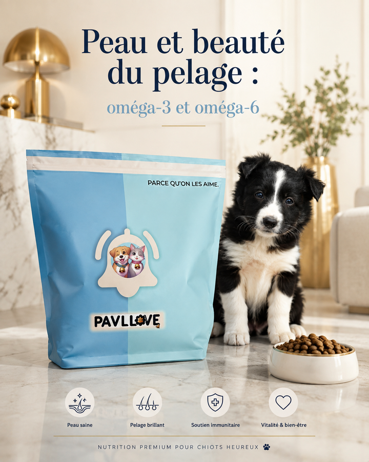 Croquettes chiot avec DHA et oméga-3 pour cerveau, système nerveux, vision et développement du jeune chien