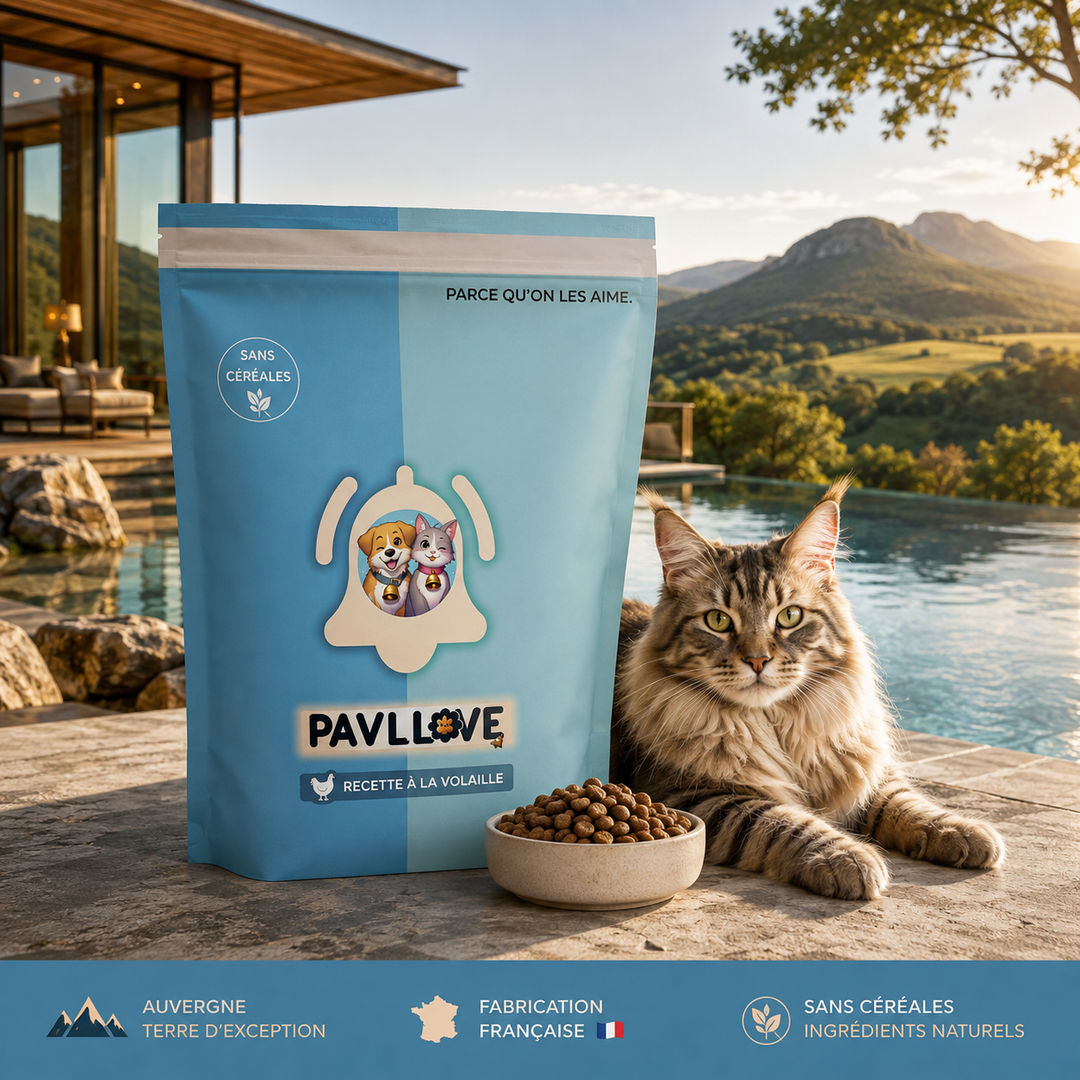 Sac de croquettes françaises PAVLLOVE sans céréales pour chat adulte, recette à la volaille