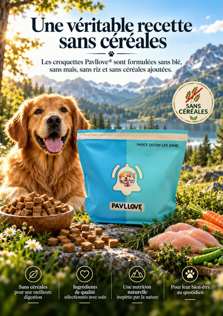 Croquettes premium françaises sans céréales pour chien adulte Pavllove fabriquées en Auvergne