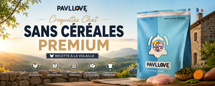 Croquettes sans céréales pour chat adulte avec 47 % de volaille déshydratée PAVLLOVE