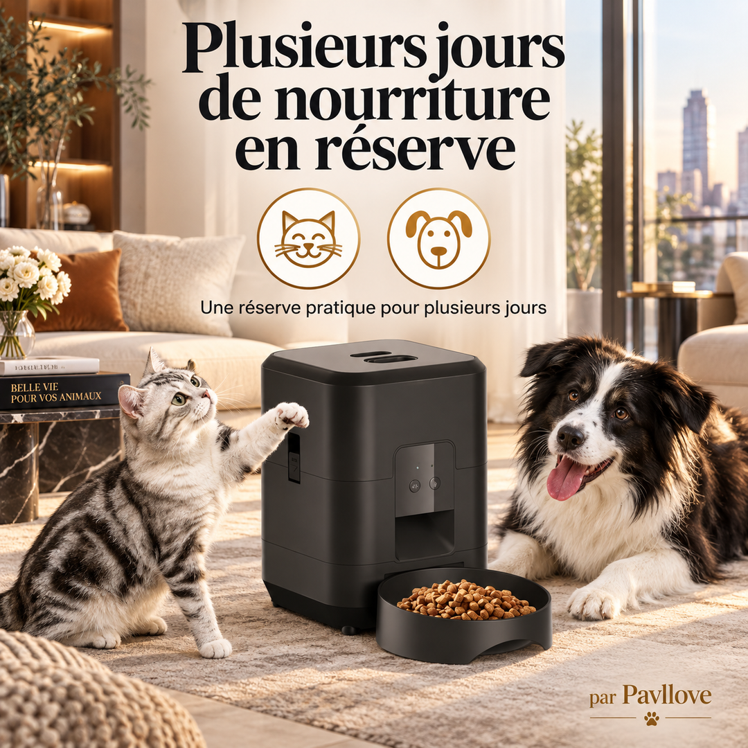 Distributeur automatique programmable pour plusieurs petits repas chien et chat