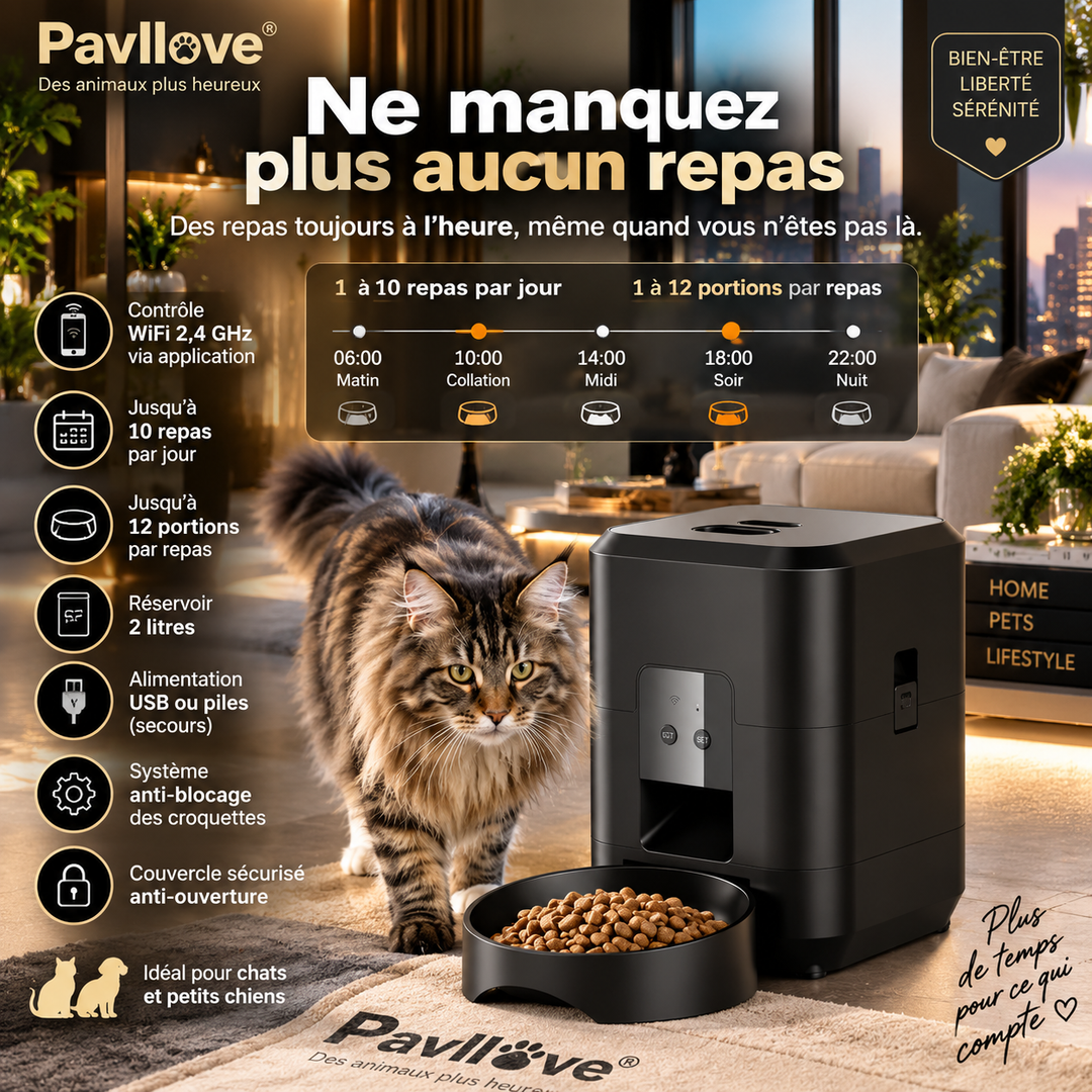 Distributeur automatique de croquettes WiFi 2 L pour chien et chat Pavllove