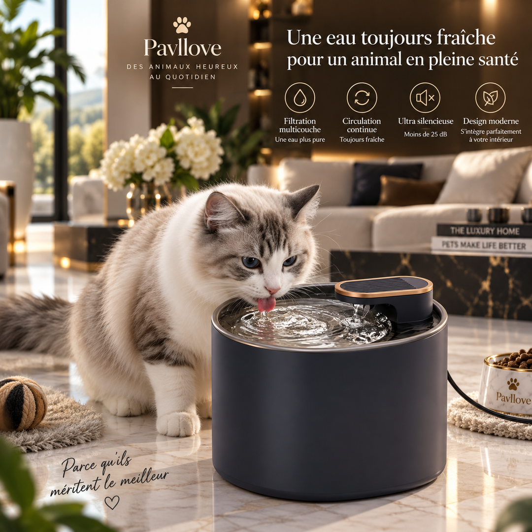 Fontaine à eau pour chat avec éclairage LED et arrêt automatique