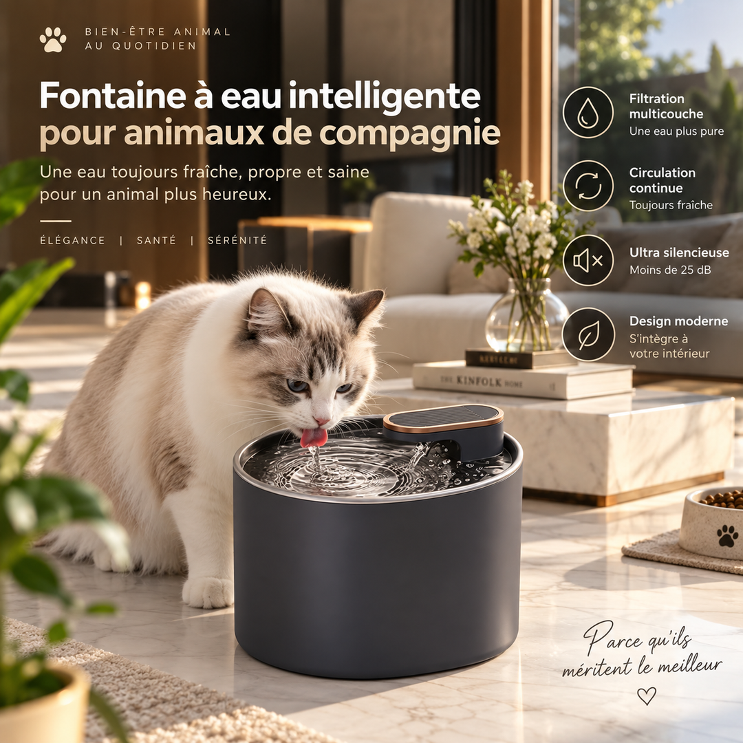 Fontaine à eau silencieuse pour chat avec circulation continue
