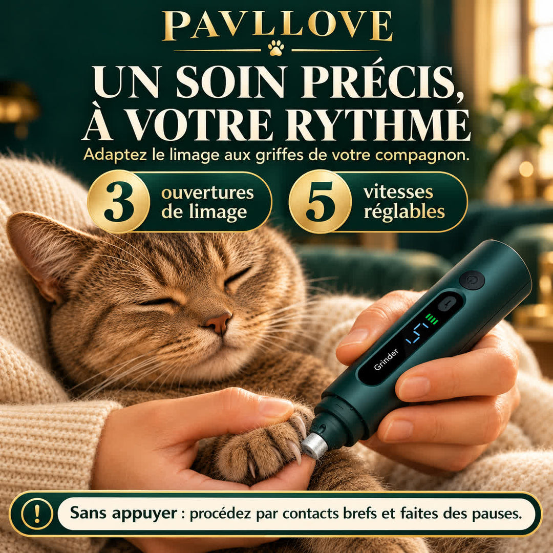 Lime à griffes PAVLLOVE pour chien et chat avec trois ouvertures de limage et cinq vitesses réglables.