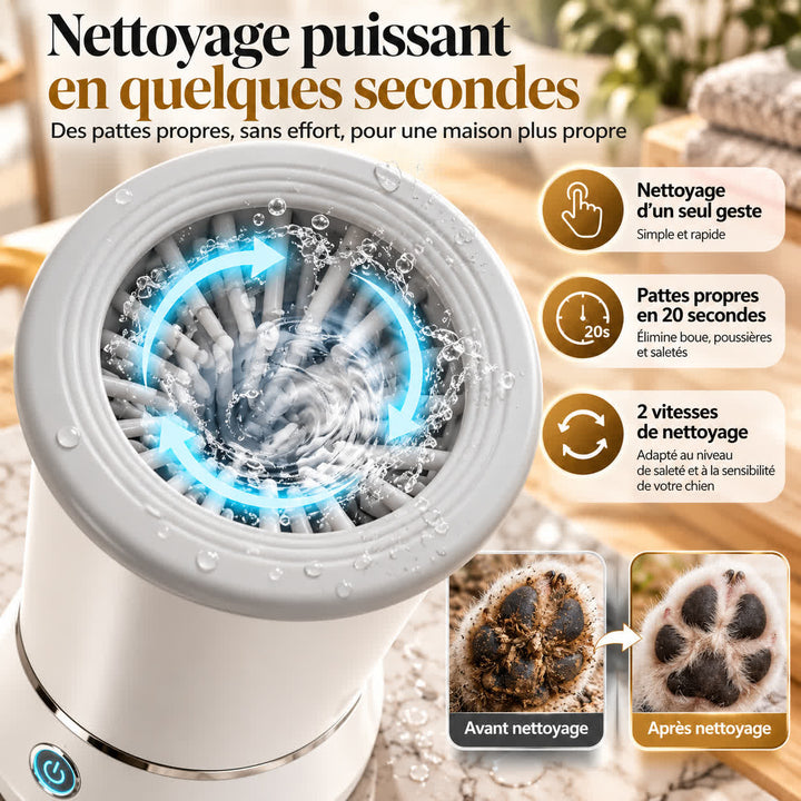 Lave-pattes électrique rechargeable USB pour nettoyer boue, poussière et saletés sur les pattes du chien