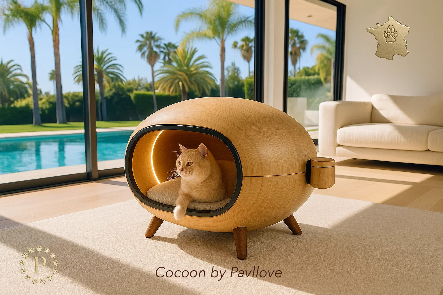 pièce d’art Pavllove fabriquée en France pour collectionneurs, niche Cocoon Pavllove édition d’art limitée en bois noble