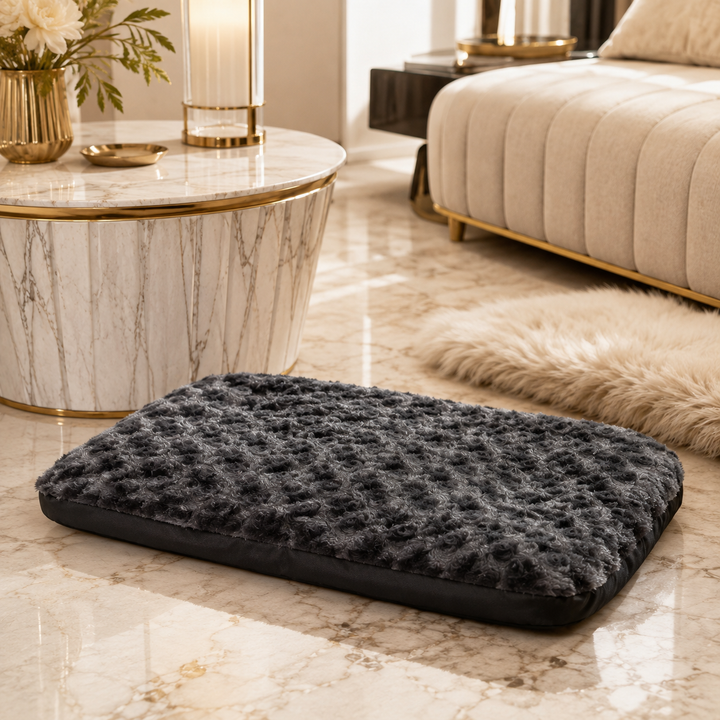 Panier plat pour petit chien et chat avec coussin noir doux et confortable